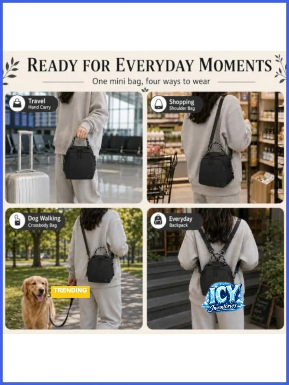 Mini Crossbody Bag Nylon Travel Purse Convertible Backpack